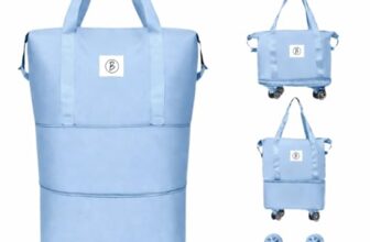 Btag Travel Duffle Bag with Wheels | Convertible Handbag, Trolley & Shoulder Luggage for Clothes | Space-Saving Foldable Travel Companion | Expandable & Waterproof Traveling Bag for Unisex (Ice Blue)