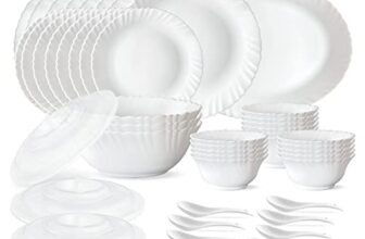 Larah by Borosil Silk Series Opalware Dinner Set | for Family of 6 | Microwave & Dishwasher Safe | Bone-Ash Free | Crockery Set for Dining & Gifting | Plates & Bowls | White (47 PCS)