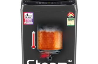 LG 9 Kg, 5 Star, Smart Inverter Technology, In-built heater with Steam, Fully Automatic Top Load Washing Machine (T90VBMB1S, Turbodrum, Stain Clean, LED Display, Smart Diagnosis, Middle Black)