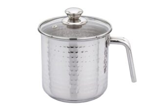Praylady Stainless Steel Milk Boiler with Glass Lid (Hammered – Premium Textured Finish) | 2.5 LTR | 1mm Thick | Sandwich Bottom | Sleek Handle | BIS Certified | for Milk, Tea & Soup
