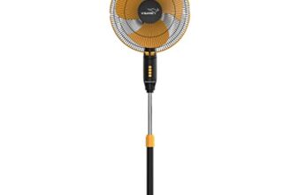 V Guard Gatimaan Pro HSP N High Speed Pedestal Fan | 3 Adjustable Fan Speeds | Rust Resistant ABS Body | Powerful 2100 RPM Motor | Orange Black | 40 cm (400mm)