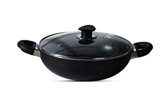 Bergner Essential Plus 5 Layer Marble Non Stick Kadai/Kadhai with Glass Lid, 26 cm, 4.5 litres, Induction Base, Food Safe (PFOA Free), Thickness 2.8mm, Black