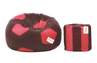 Sattva Combo Football Bean Bag Cover and Round Footstool Cover (Without Beans) – Maroon Pink