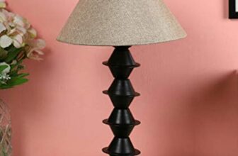 tu casa Off White Jute Shade with Black Metal-Iron Base Table Lamp | Elegant Bedside & Desk Lamp for Bedroom, Living Room, Office, Home Décor & Gifting (Height : 17 Inch/No Blub Included)