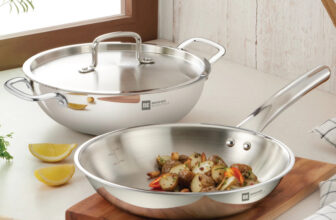 BERGNER BE Bergner Essentials Triply 22cm (2.5 L) Kadai & 22cm (1 L) Frypan – Induction Bottom Cookware Set(Triply, 3 – Piece)