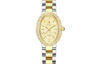London Fog Queenhithe Collection Watch for Women with Oval Textured Dial, Crystal Studded Bezel and Stainless Steel Strap – LFW20003-22