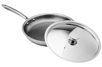 Amazon Basics Non-Stick Honeycomb Triply Stainless Steel Frying Pan with Steel Lid, 24 cm – 1.7L, Fast & Even Heating, Induction & Gas Compatible