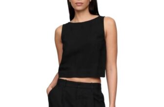 Women’s Boat Neck Sleeveless Crop Top, Black, S