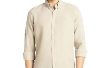 Thomas Scott Men’s Slim Fit Casual Shirt | Long Roll-Up Sleeves | Button-Down Collar | Polyester Fabric (TS1635_LightGrey_L)
