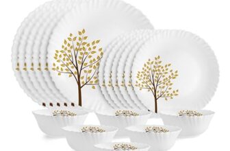 CELLO Tree of Life Dazzle Series Opalware Dinner Set of 18 Pieces for Family of 6 | Bone-Ash Free & Leadfree Opal Glass, Microwave & Dishwasher Safe, Plates & Bowls Crockery Set for Dinning & Gifting