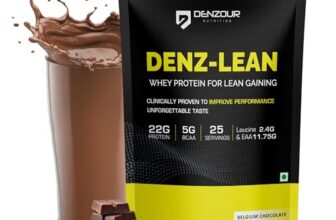 DENZOUR NUTRITION Denz-Lean Whey Protein – Belgium Chocolate, 1Kg (25 Servings) | For Lean Muscle Gains | 22g Protein, 5g BCAA | 11.75g EAA & 2.4g Leucine Faster Muscle Recovery & Improved Strength
