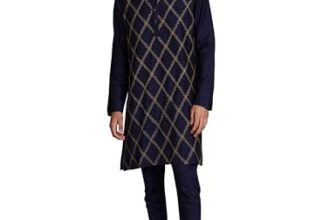 Amazon Brand – Symbol Men’s Polyester 41″ Regular Kurta & Chudidar Set Set_Sy-A23-Mna-Fktc-239_Navy_M, Blue, Regular Fit