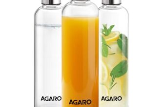 AGARO Elite Borosilicate Glass Water Bottles, Pack of 3, 1000ml Capacity Each, Microwave & Freezer Safe, Leak Proof & Airtight Lid, Scratch Resistant, Transparent.