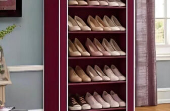 Shaym ji 18 Pair plastic Shoe Stand with matte look, stylish finish, side pocket Plastic Plastic Shoe Stand(MAROON, 6 Shelves, DIY(Do-It-Yourself))