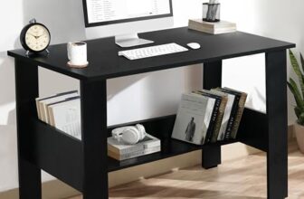 About Space Rustic Wooden Study Table | Multipurpose Office Desk | Tables for Students and Adults | Solid Wood Study Table | Table with Storage Unit | Computer Table | Wooden Writing Table (Black)