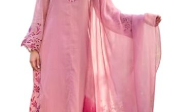 GoSriKi Women’s Viscose Straight Embroidered Kurta Palazzo with Dupatta (MURSHID PINK-VKS01-GS_S_Pink_Small)