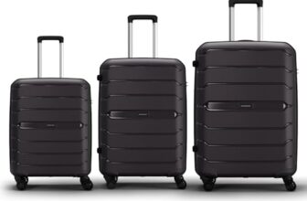 Aristocrat Liberty 8 Wheel Set of 3 Large Size (Check-in), Medium Size (Check-in) & Cabin (Small Size) Hard Case Trolley Bags, Lightweight Polypropylene Luggage, 3-Yr Global Warranty, Saddle Brown