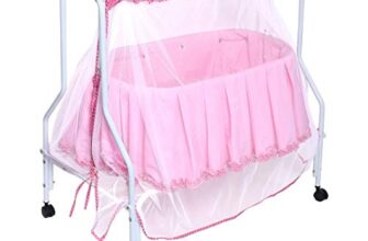 Kiddery Lyra | Baby Cradle | New Improved Mattress Design | Mosquito Protection Net | All Wheel Lock | Smooth Swing | Jhula | Palna | Uyyala | 0-8 Months | Pink