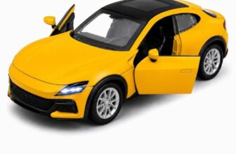 TEC TAVAKKAL 1:36 Scale Diecast Metal Toy Car with Openable Doors, Pull-Back Action, LED Lights & Music – Premium Mini Sports Car Model for Kids & Collectors (Porsche Yellow)