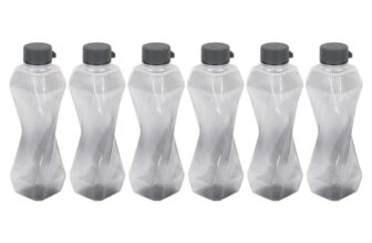PEARLPET Twist BPA-Free Plastic Water Bottle Set |Lightweight, Leak-Proof & Freezer Safe – Pack of 6 (1000ml Each), Grey