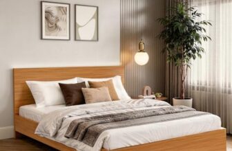 ABOUT SPACE Bed – (80 x 74 inches) King Size Bed Without Storage | Engineered Wooden Bed Frame with Airflow & MDF Support Board for Mattress | 1-Year Warranty Cot for Bedroom – Brazilian Teak