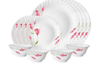 Larah by Borosil Diana Opalware Dinner Set, 12 Pieces, White