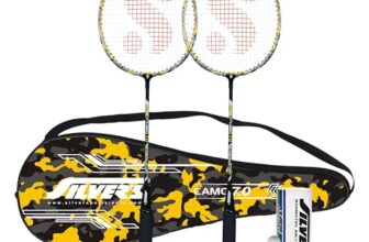 Silver’s Aluminium Camo 7.0 Badminton Kit (2 Racquets with Full Cover, 1 Box Feather Shuttlecock Pack of 3)(Yellow/Black)
