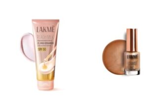 Lakme Peach Milk Sunscreen Moisturiser SPF 50 PA with 2% Pro-Ceramides Peptides LAKME Ultimate Glam Chrome Nail Paint, Rust 6ml