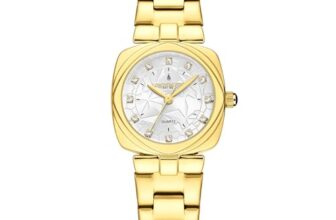 London Fog Salisbury Collection Watch for Women with Geometric Patterned Dial, Crystal Hour Markers and Stainless Steel Strap – LFW20001-33