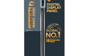 Haier 598L 3Star Vogue 3-Door Side by Side Frost Free Refrigerator|Expert Inverter Technology|Digital Display Panel|Triple Twist Ice Maker|Deo Fresh Technology (HRT-683GOG, Grey Onyx Glass)