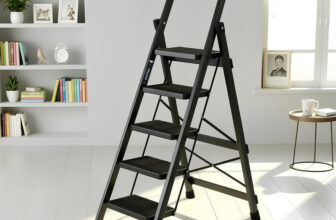 Plantex Anti-Skid Strong Foldable Wide 5 Step Ladder/Ladder for Home-(Apex -Black) Steel Ladder(With Platform)