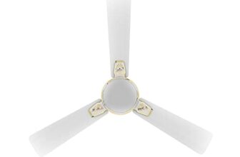 Crompton PREMION AURA2 DESIGNER 3D LOTUS DESIGN ANTIDUST1200 mm (48 inch) Ceiling Fan (Pearl White Gold) Star rated energy efficient fans