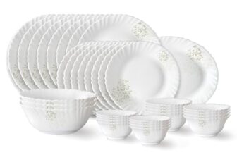 Larah by Borosil Ingot Fluted Series Opalware Dinner Set | 36 Pieces for Family of 8 | Microwave & Dishwasher Safe | Bone-Ash Free | Crockery Set for Dining & Gifting | Plates & Bowls | White