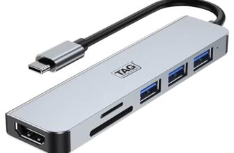 TAG USB-C Multiport Hub Dock 6 in 1 HDCP Aluminum Type-C Adapter with 4K HDMI Port, 1 x USB 3.0, 2 x USB 2.0 Ports, SD/TF Card Reader, for All Type-C Devices – MacBook Laptop, PC, Thunderbolt 3