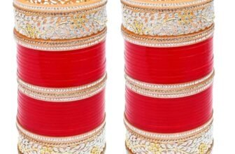 Lucky Jewellery Bridal Bangle Set Dhanteras/Diwali/Bhai Dooj Collection Red Designer AD & Golden Stone Dulhan Chuda Fashion Wedding Chura Punjabi Choora For Women (2673-G1C1-1002-R22)