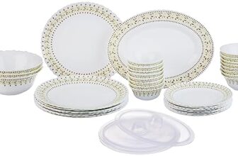 Larah by Borosil Ora Gold Fluted Series Opalware Dinner Set | 36 Pieces for Family of 8 | Microwave & Dishwasher Safe | Bone-Ash Free | Crockery Set for Dining & Gifting | Plates & Bowls | White