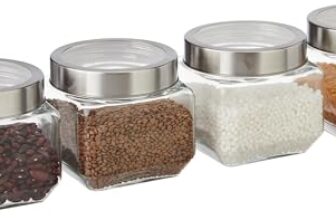 Amazon Brand – Solimo – Set of 4 Glass Jars – 910 ml – BPA-free, Airtight, Transparent