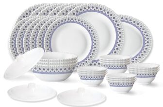 Larah by Borosil Ocean Fluted Series Opalware Dinner Set | 31 Pieces for Family of 6 | Microwave & Dishwasher Safe | Bone-Ash Free | Crockery Set for Dining & Gifting | Plates & Bowls | White