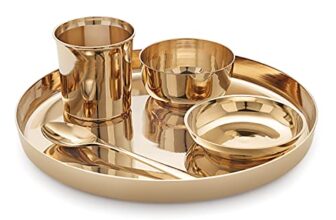 Attro Satvik Kansa/Bronze Dinner/Thali Set,5 Pieces, (Model: ATTRO_KANSA_DN_Set), Gold