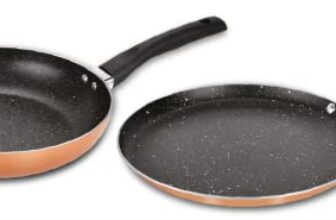 Bergner Copper Plus Non Stick Cookware Set 2Pc-Dosa Tawa 28cm,Frypan 24cm with Induction Compatible, Bakelite Handles, PFOA Free, Grey