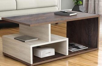 ABOUT SPACE Coffee Table – Portable Wooden Centre Table with Storage & Open Rack – Furniture – Sofa Tea Poyee Table for Living Room, Home, Office Tea Table(Beige & Walnut – L 100 x B 40 x H 47 cm)