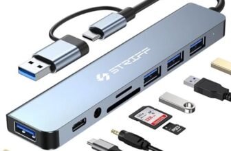 STRIFF HubMaster 8-in-1 USB C Hub Adapter | Universal Type-C Docking Station with 4K HDMI, 100W PD Power Delivery, USB 3.0 Ports, Ethernet LAN, SD/TF Card Reader| Multiport Laptop Hub for PC & Tablets