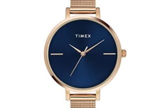 TIMEX Analog Watch for Women with Blue Round Dial & Rose Gold Stainless Steel Bracelet Band Water Resistant Women’s Wrist Watches – TWEL155SMU07