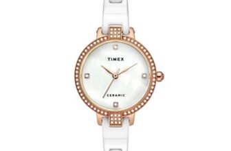 TIMEX Analog Watch for Women with Mother of Pearl White Round Dial & White Ceramic Bracelet Band Water Resistant Women’s Wrist Watches – TWEL15700