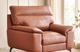 Home Centre | Aprilla NXT Half Leather 1-Seater Sofa | Sofa for Living Room | Solid Wood | Tan | 1 Year Warranty