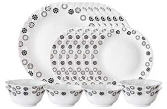 Larah by Borosil Universe Opalware Dinner Set, 18 Pieces, White