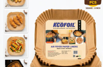 Kcofoil Air Fryer Paper Liners 8×8 Inch | 100 PCS | Oil Proof Non-Stick Sheets Parchment Paper(Pack of 100, 100 m)