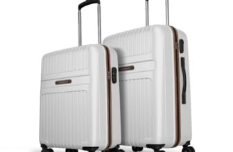 Aristocrat Atlas Set of 2 Trolley Bag 55cm & 66cm | Small+Medium | Hard Luggage | Smooth 8-Wheel Suitcase | Secure Combination Lock with Sturdy Zipper | Full Fabric Convipack| 3-Year Warranty (White)