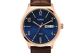 TIMEX Classics Analog Watch for Man with Blue Round Dial & Brown Leather Strap Band Water Resistant Men’s Wrist Watches – TW0TG6515