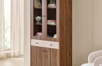 Home Centre | Addison 4-Door Book Cabinet with Drawers | Engineered Wood | Brown | 1 Year Warranty